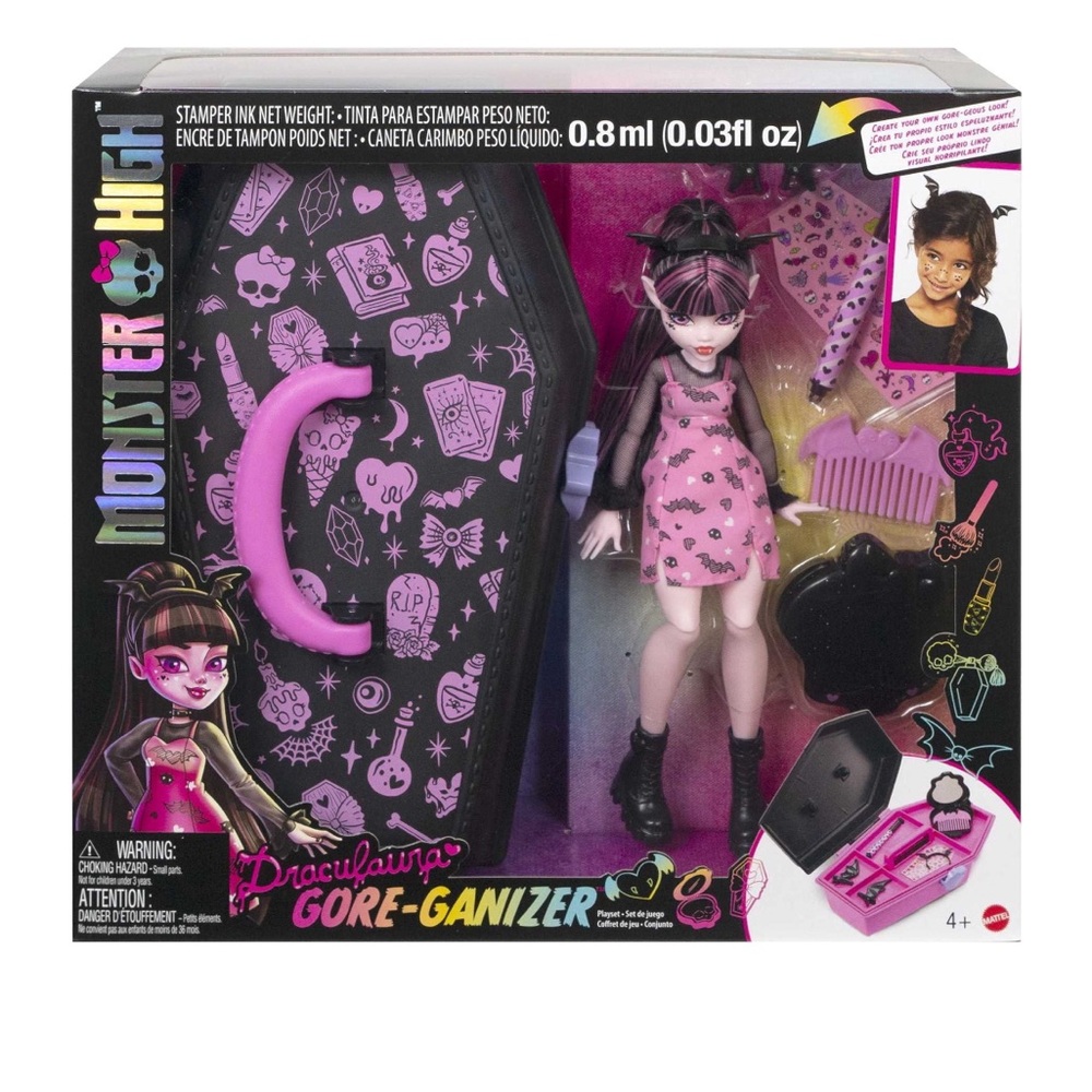 Monster High Draculaura Doll and Beauty Accessories Goreganizer with Stamp Pen